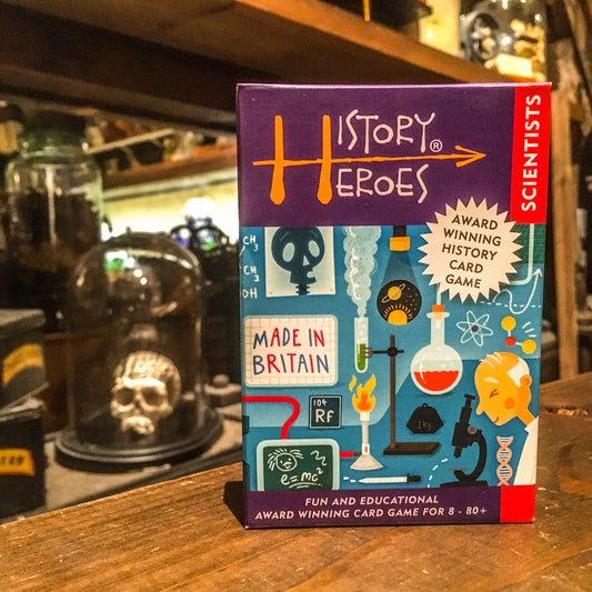 The History Heroes Scientists box displayed in the museum next to a skull