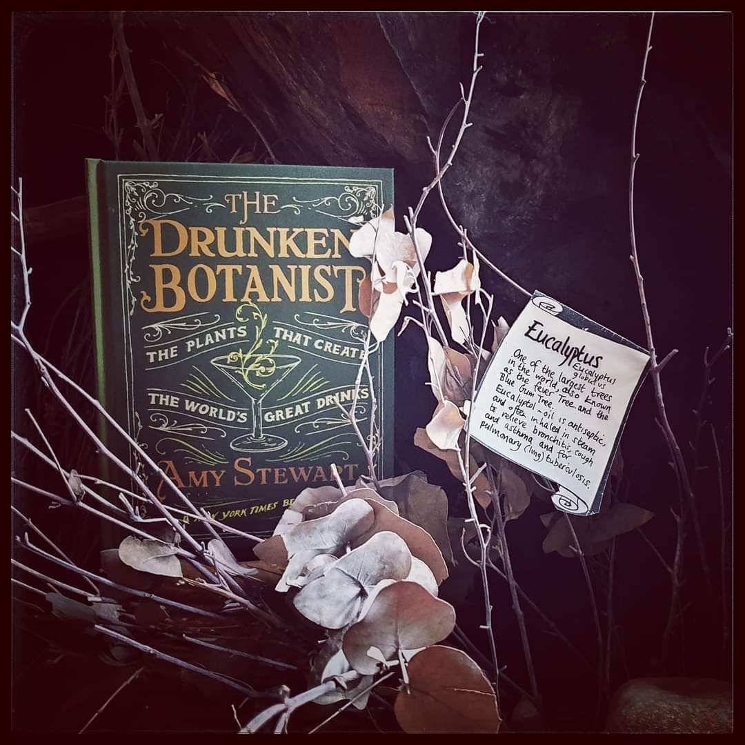 The Drunken Botanist book displayed amongst eucalyptus leaves
