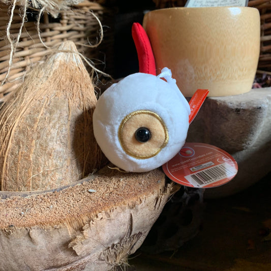 White eye plush placed in the museum